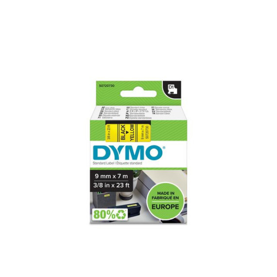 Tape DYMO D1 9mm x 7m sort/gul