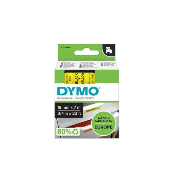 Tape DYMO D1 19mm x 7m sort/gul