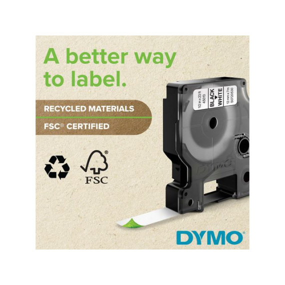 Tape DYMO D1 12mm x 7m hvit/sort