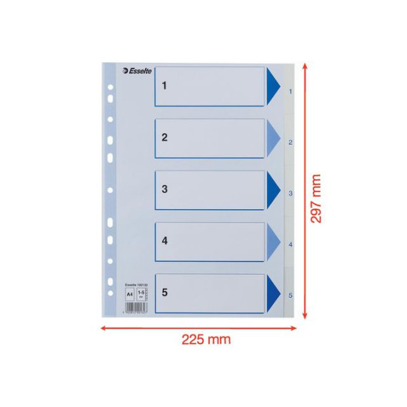 Register ESSELTE A4 plast 1-5 blå/hvit