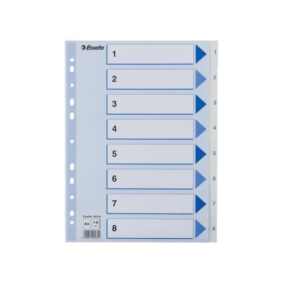 Register ESSELTE A4 plast 1-8 blå/hvit