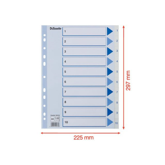 Register ESSELTE A4 plast 1-10 blå/hvit