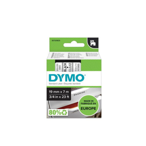 Tape DYMO D1 19mm x 7m sort/klar