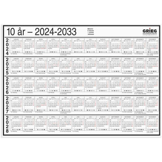 Platekalender GRIEG A4 10 år 2024-2033