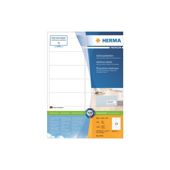 Etikett HERMA adr A4 99,1x38,1mm (1400)
