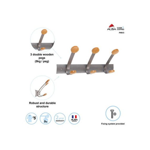 Klesstativ ALBA 3 kroker 46cm tre/metall